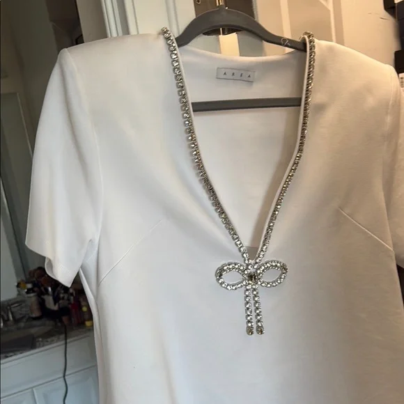 AREA White Dress with Crystal Detail - Picture 10 of 12